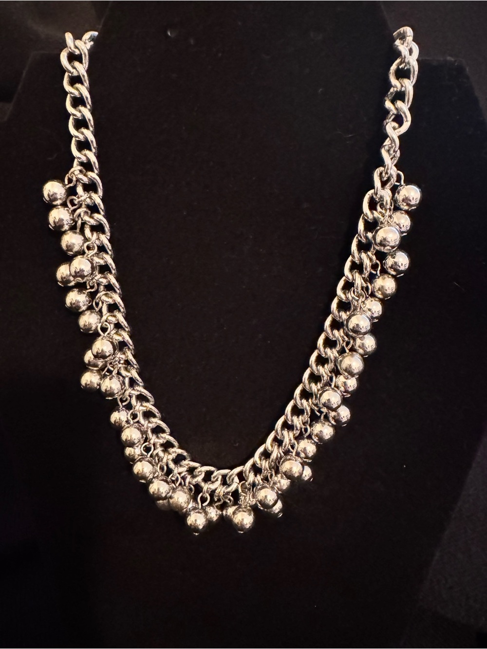 Anne Klein silver toned balled fringe necklace